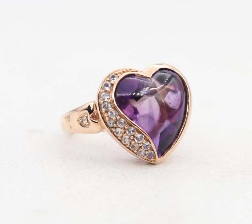 10K Rose Gold Amethyst Heart Ring