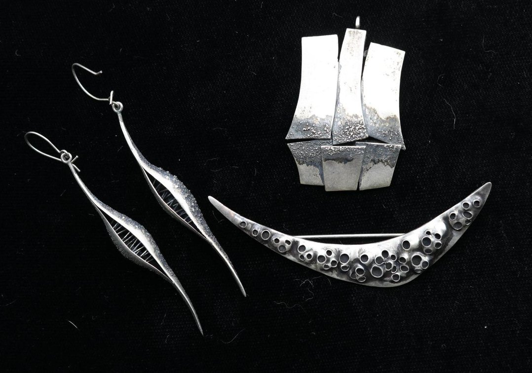 Sterling Silver Pendant, Pin, Earrings