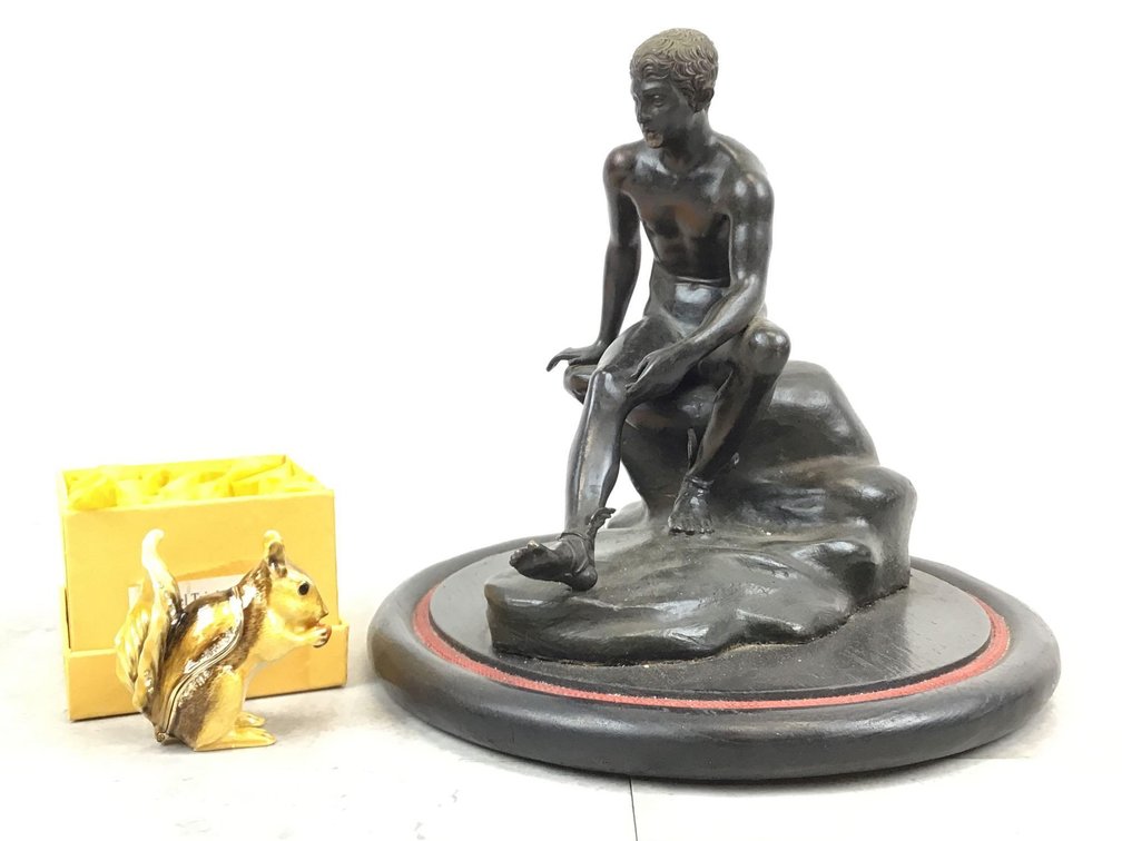 Mercury Bronze Sculpture & Enameled Squirrel Box
