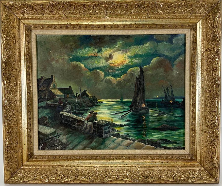 Oil on Board, initialed