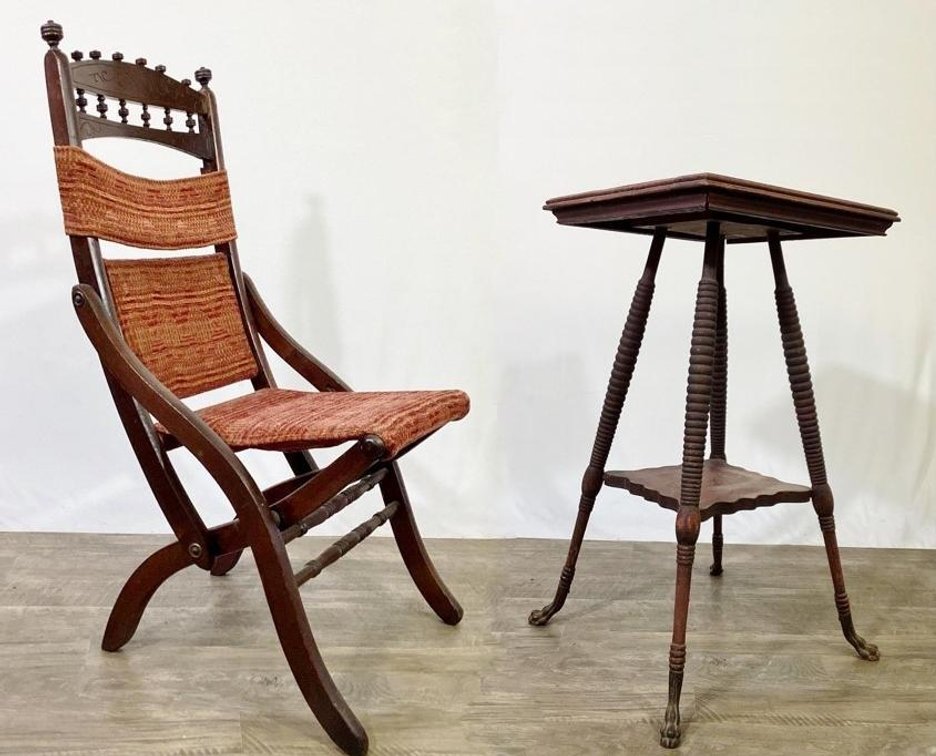 Victorian Folding Chair & Side Table