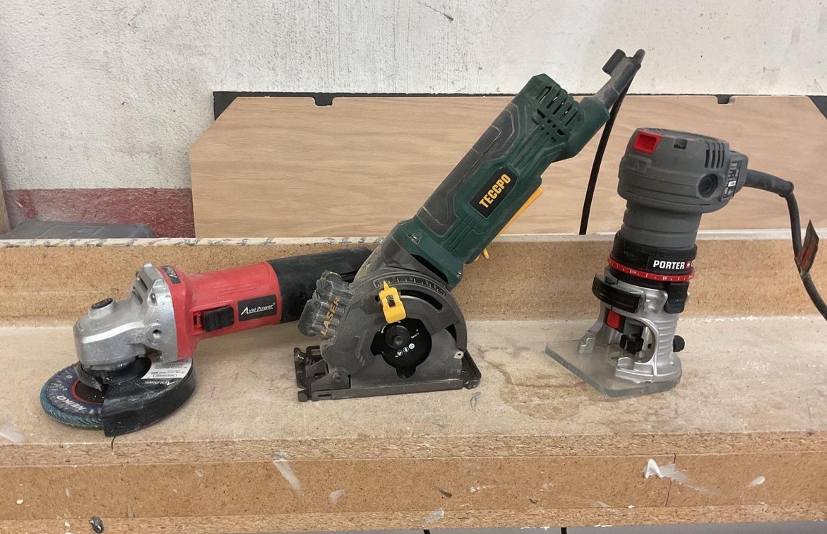 Trim Router, Angle Grinder, Mini Plunge Saw