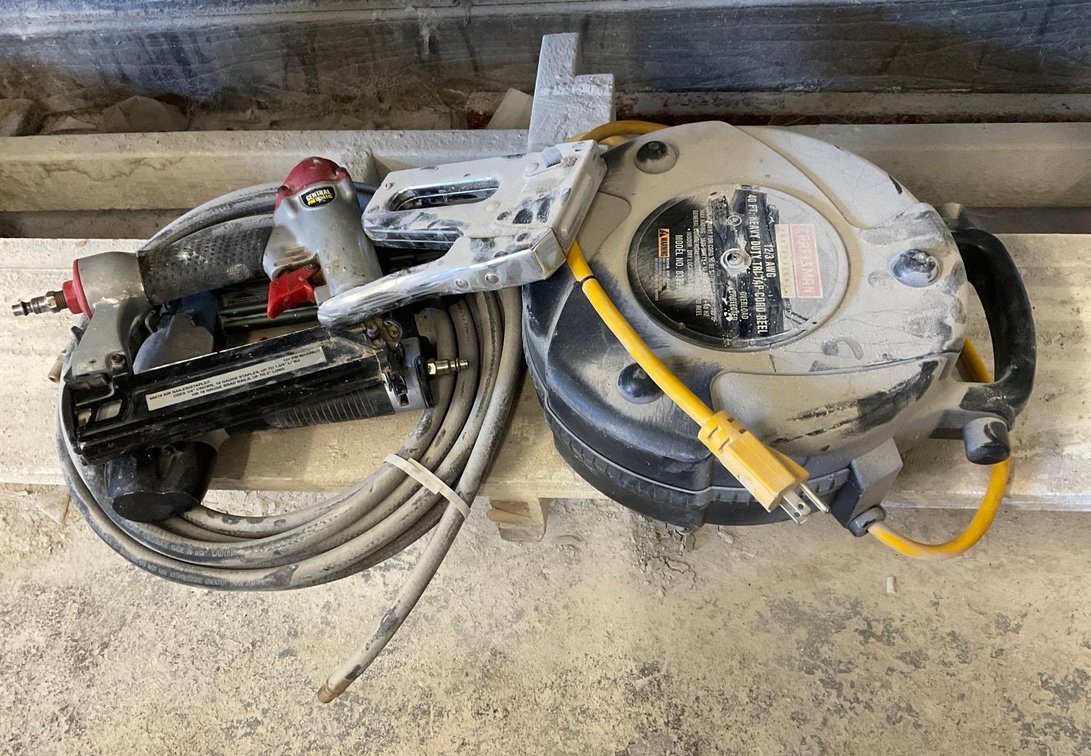 Stapler, Nailer, Air Hose, and Cord and Reel