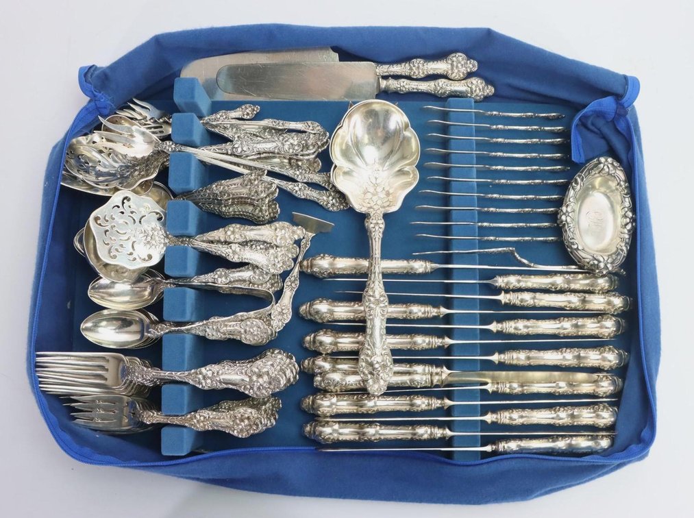Alvin "Old Orange Blossom" Sterling Silver Flatware Service for 10 with Extras