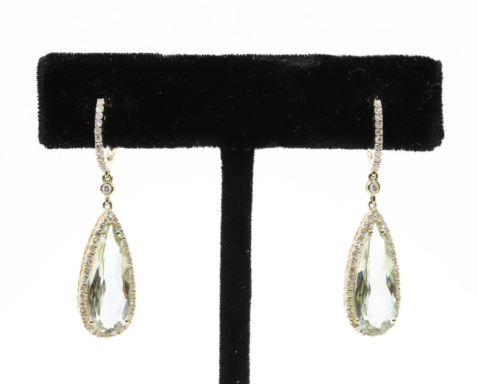 14k YG Aquamarine  and Diamond Earrings