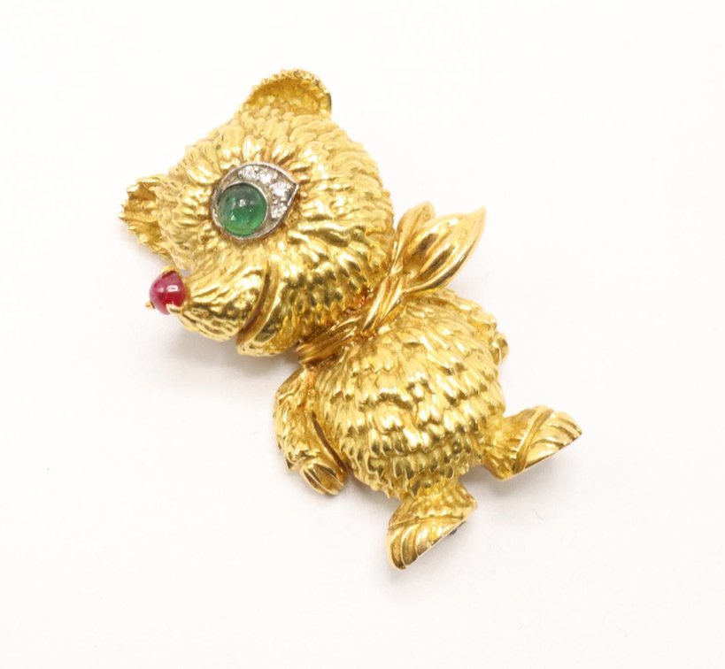 18k YG Teddy Bear Brooch