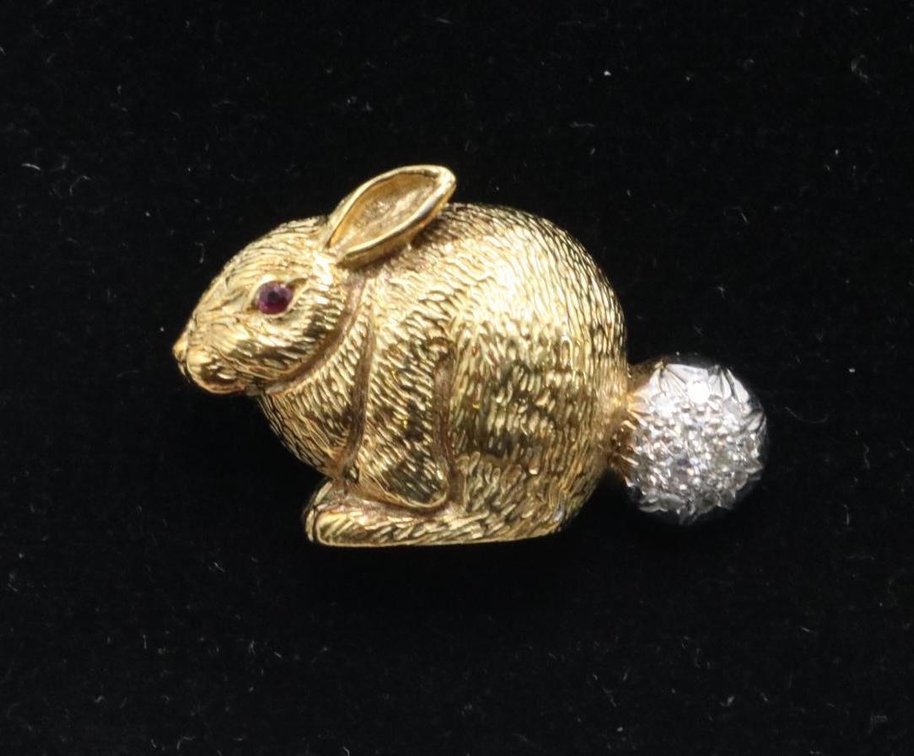 14k YG and Diamond Rabbit Pin