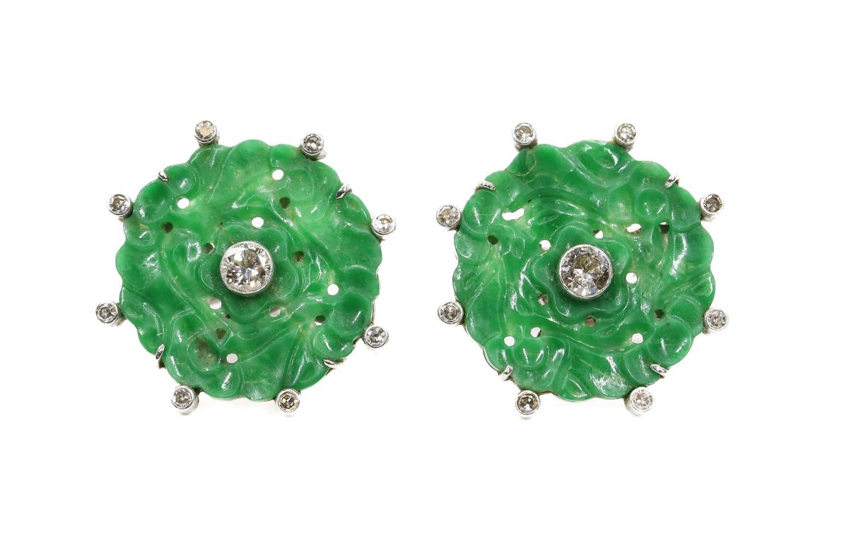Platinum Jade and Diamond Earrings
