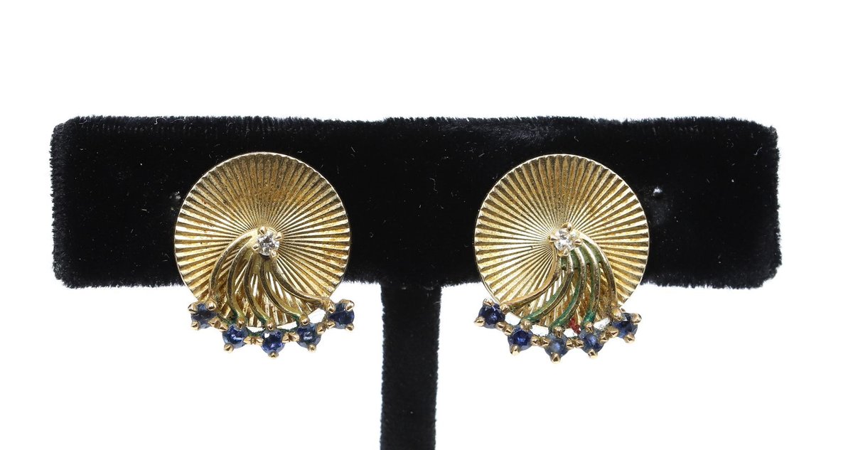14k YG Diamond and Sapphire Earrings