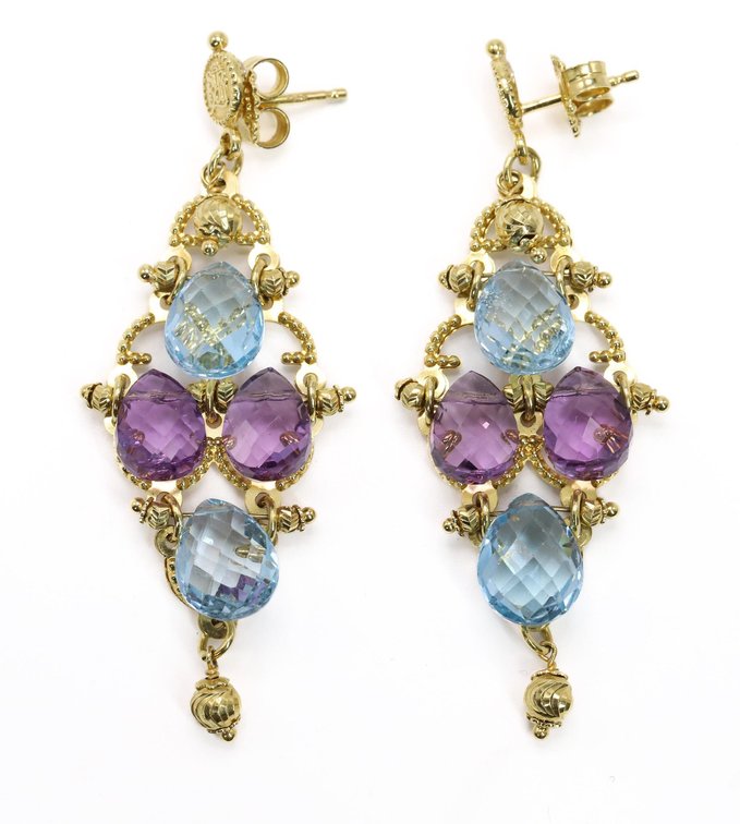 18k YG Topaz and Amethyst Earrings