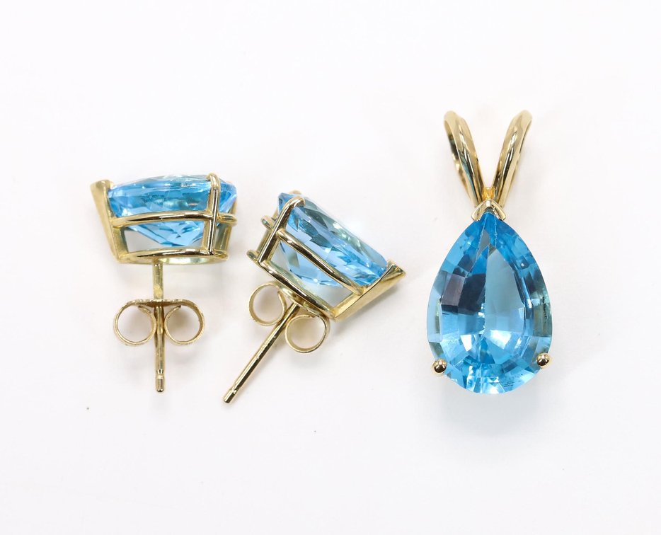 14k Blue Topaz and Earrings