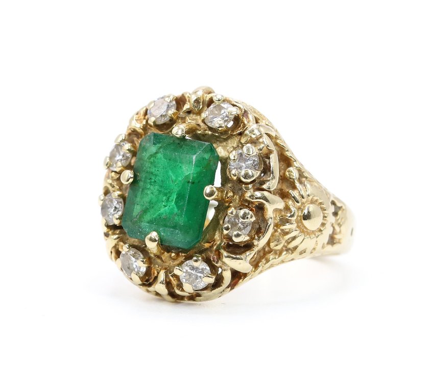 18k YG Emerald and Diamond Ring