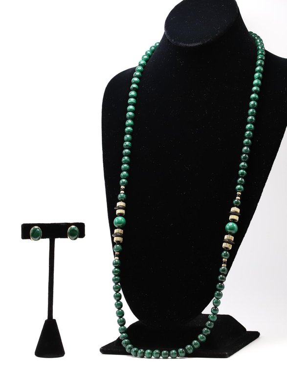 14k YG and Malachite Necklace and Earrings