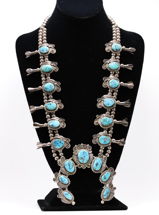 Navajo Silver Turquoise Squash Blossom
