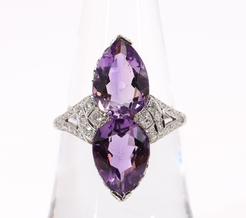 Platinum Diamond and Amethyst Cocktail RIng