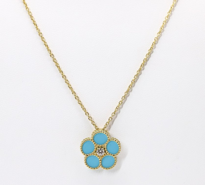 Roberto Coin 18K YG Daisy Diamond & Turquoise Pendant Necklace