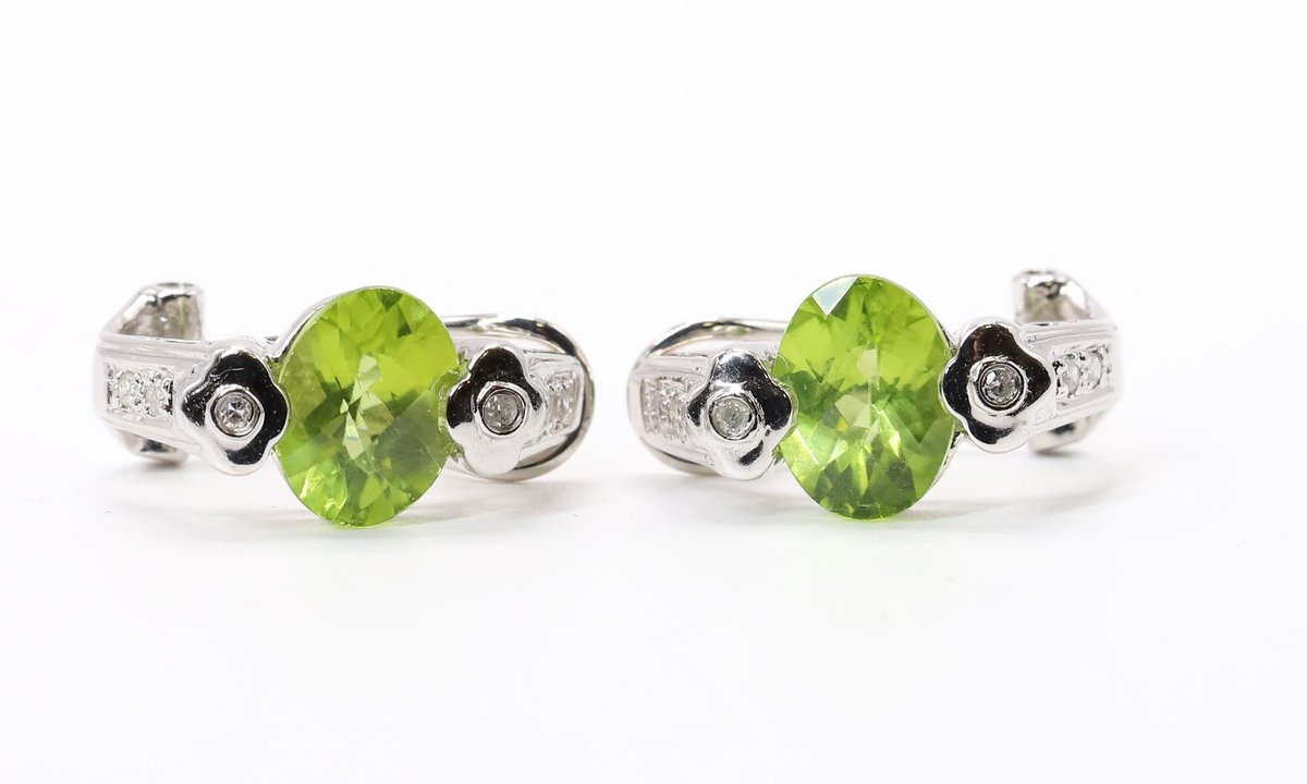 14k WG Peridot and Diamond Earrings