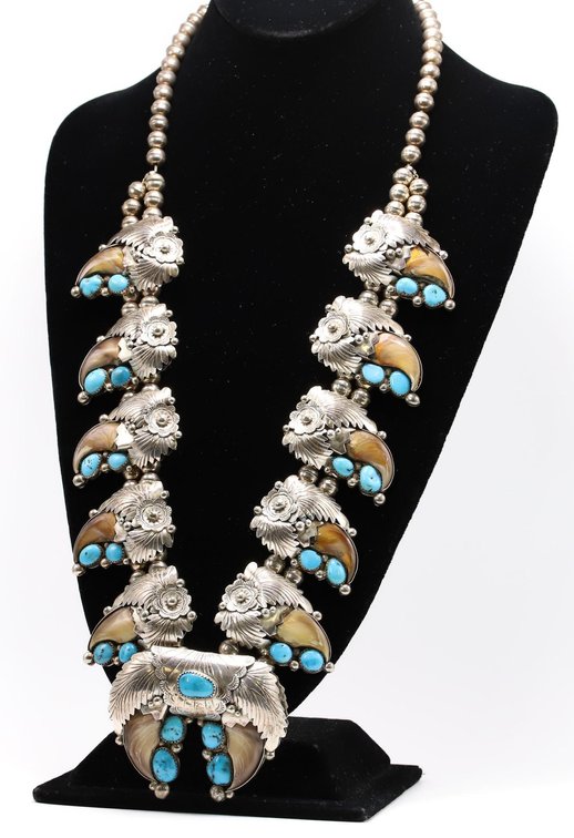 Gary Edwards Sterling Silver Bear Claw Squash Blossom Necklace