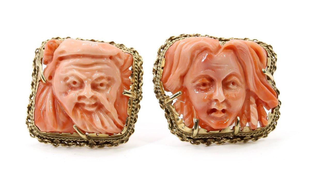 14k YG Carved Coral Cufflinks