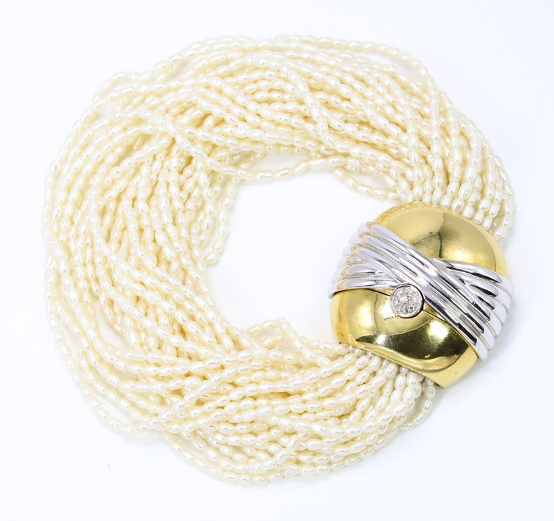 18k YG Diamond and Pearl Bracelet