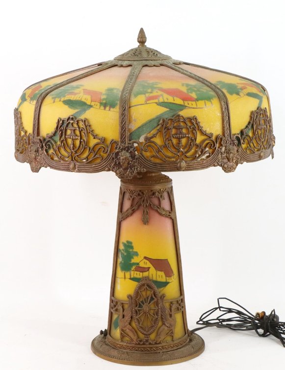Reverse Painted Lit Base Lamp