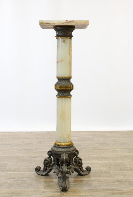 French Onyx and Bronze Column Pedestal