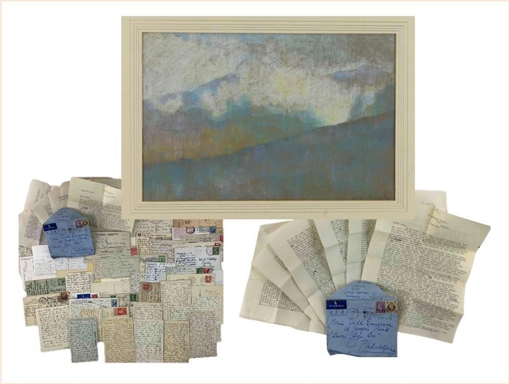 Edith Emerson Pastel With Accompanying Ephemera Related to Emerson and Artist Violet Oakley