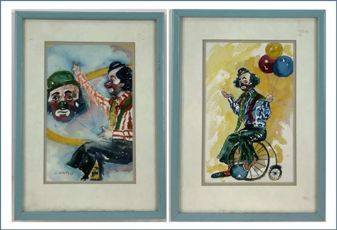 Watercolors (2), signed "J. Santini"