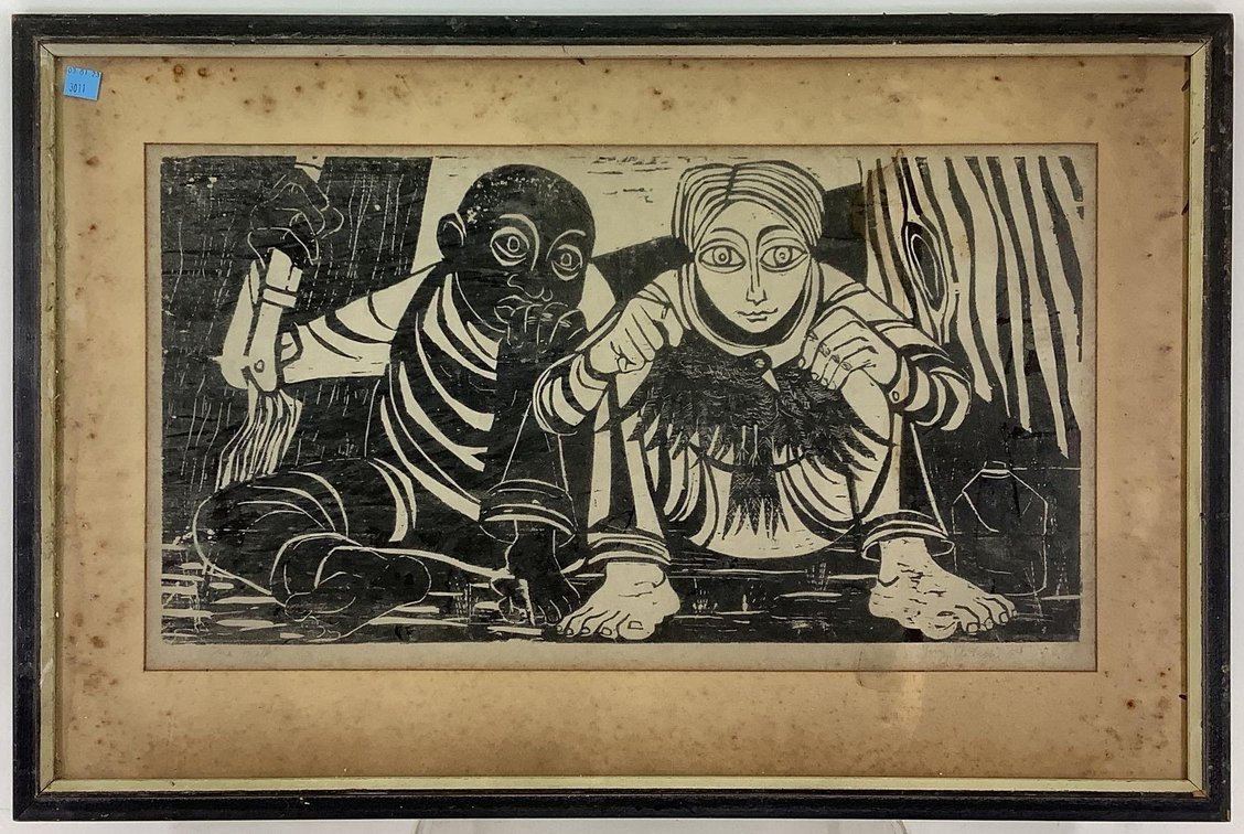 Woodblock, signed