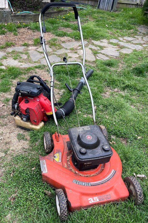 Hechinger Lawn Mower and Backpack Blower