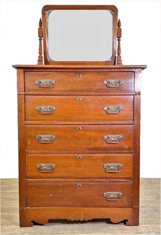 Tall Dresser with Attached Mirror