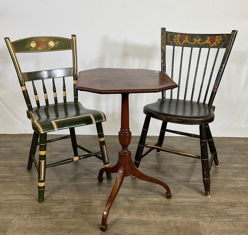 Painted Fancy Chairs & Candle stand 