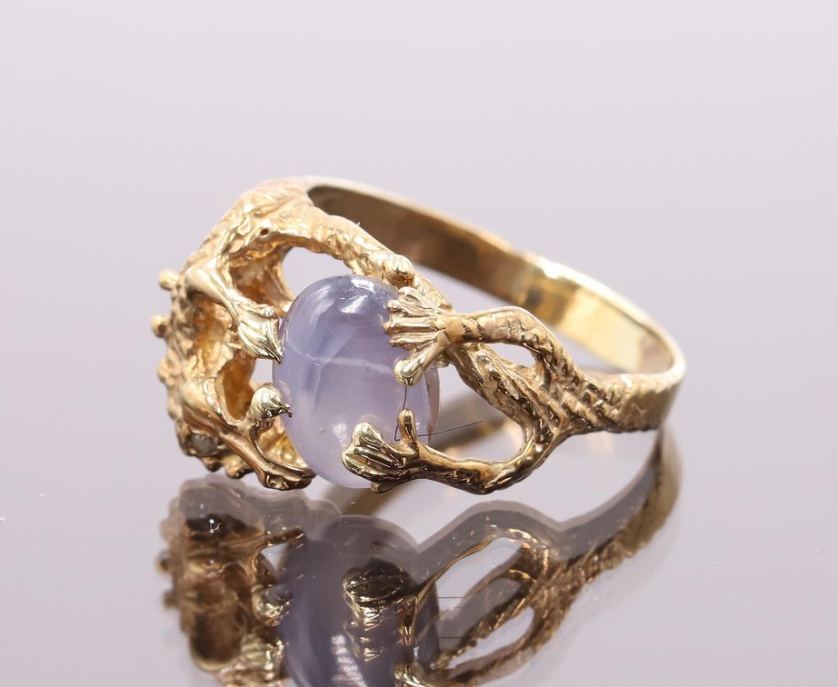 Blue Gray Star Sapphire 14k ring