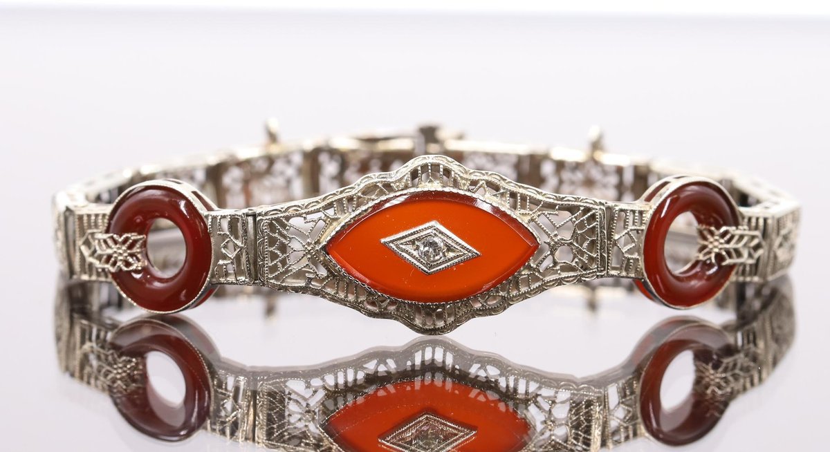 14k WG Carnelian and Diamond Bracelet