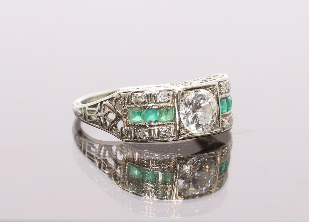 18k WG Diamond and Emerald Ring 
