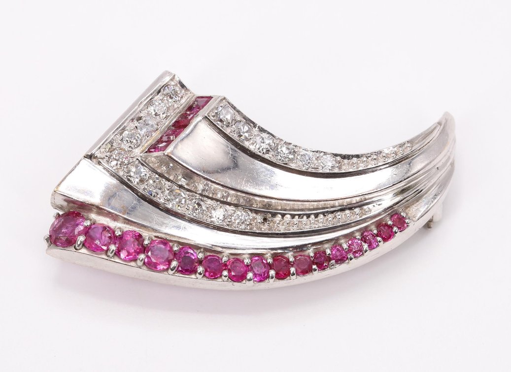 14k WG Ruby and Diamond Pin