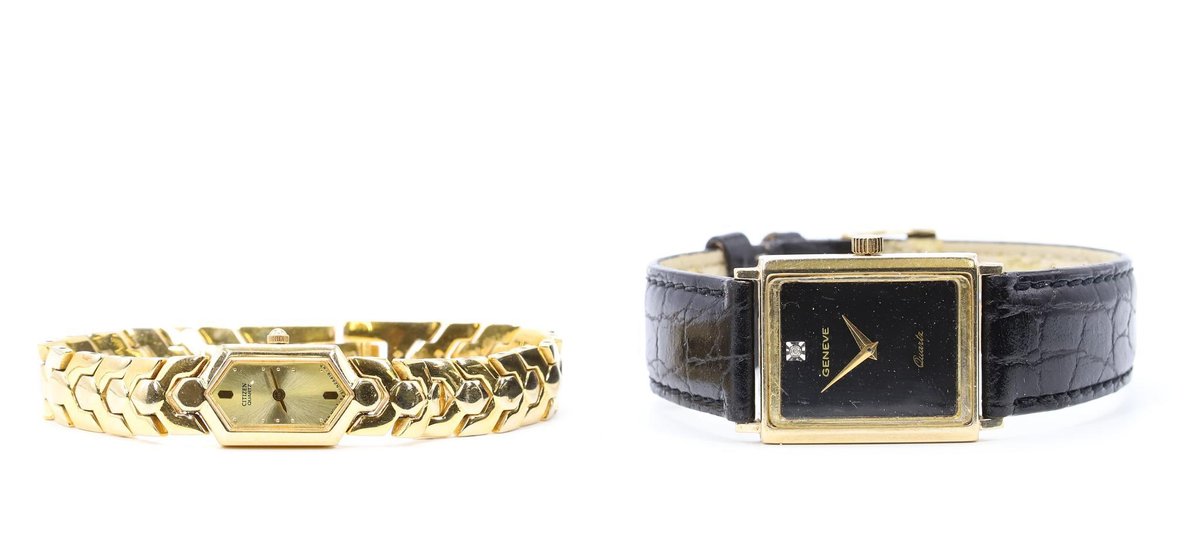 14k Geneve Gents Wristwatch and Ladies Citizens