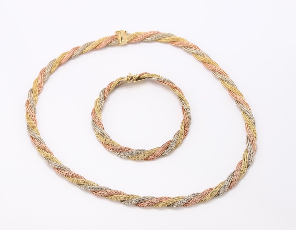 14k Tri-Color Necklace and Bracelet