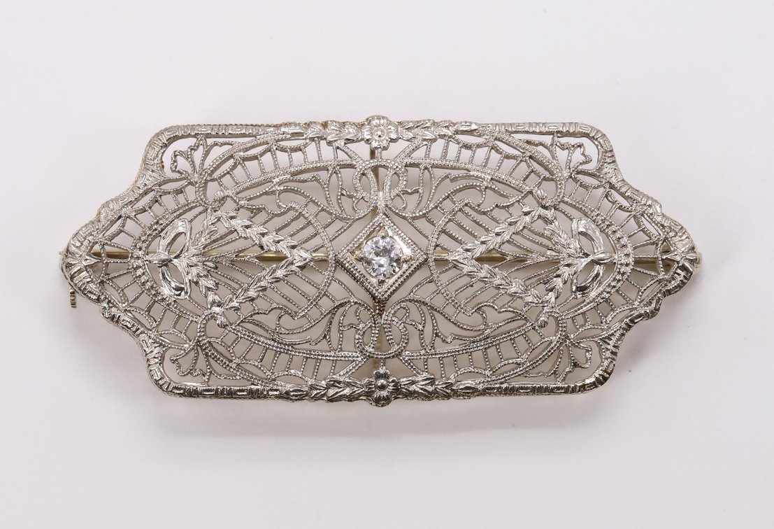 14k WG and Diamond Victorian Style Brooch