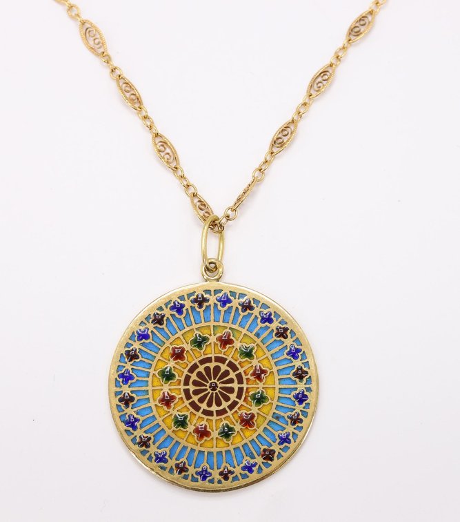 14k YG Necklace with 18k Plique a Jour Pendant
