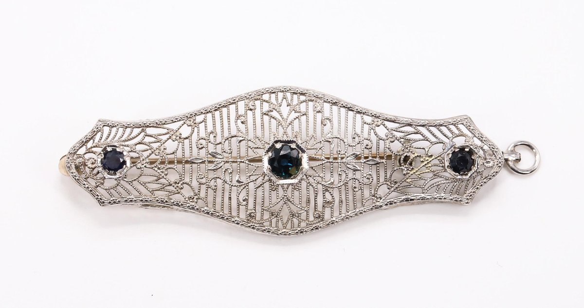 14k White Gold and Sapphire Pin