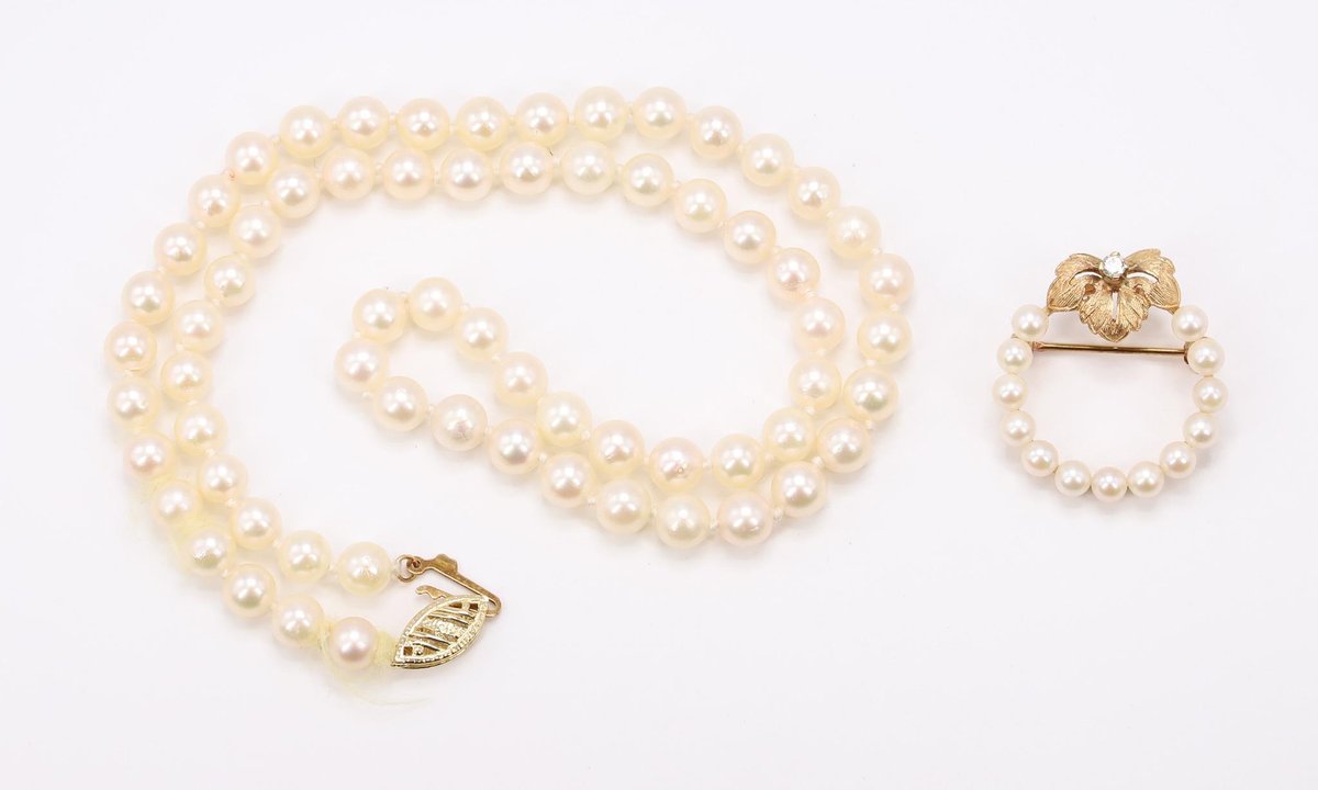 14k YG Pearl Necklace and Pin