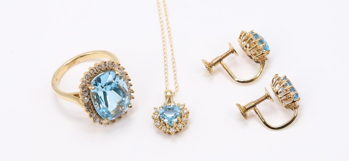 14k Blue Topaz and Diamond Suite