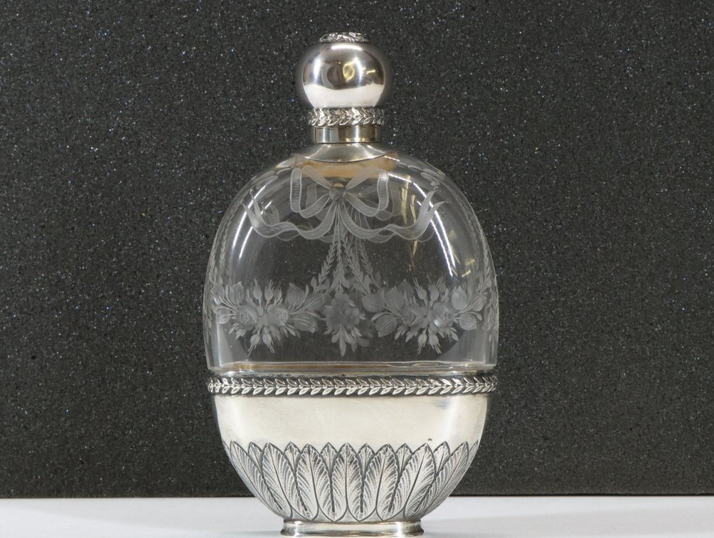 French 950 Silver and Etched Glass Perfume Bottle