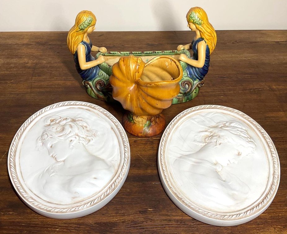 Majolica, Plaques, and Shell Planter