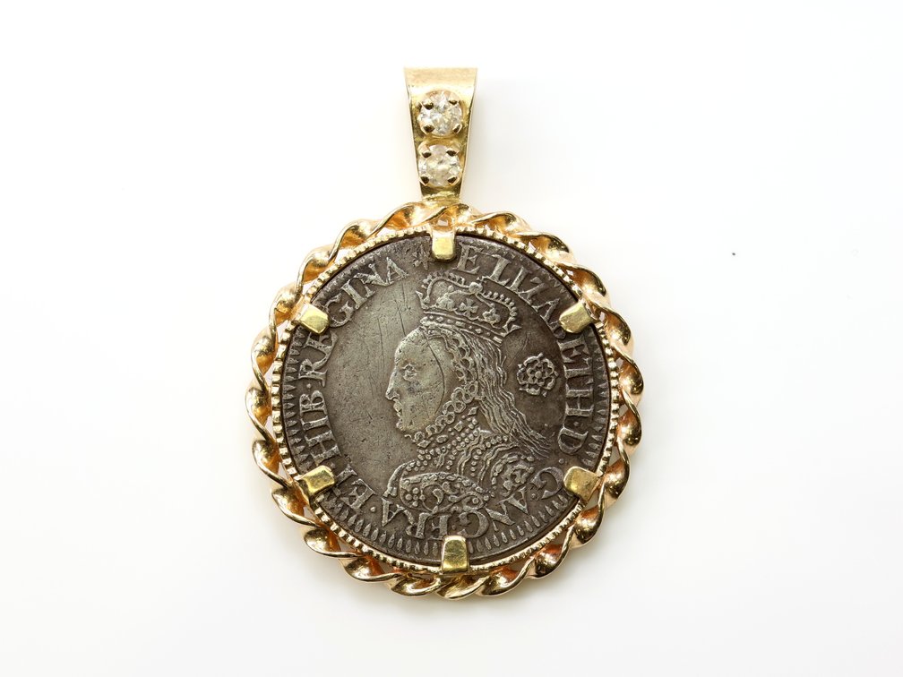 14k YG  Diamond 1562 English Coin Pendant