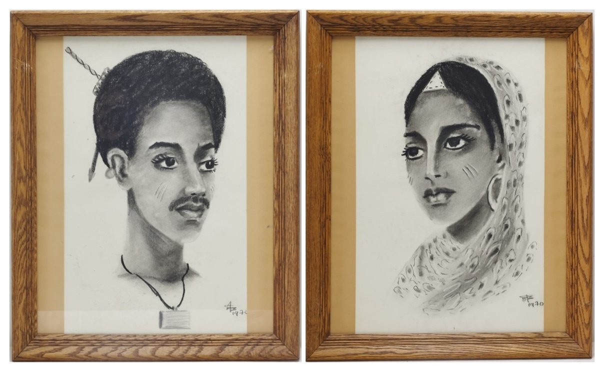 Charcoal Portraits, signed