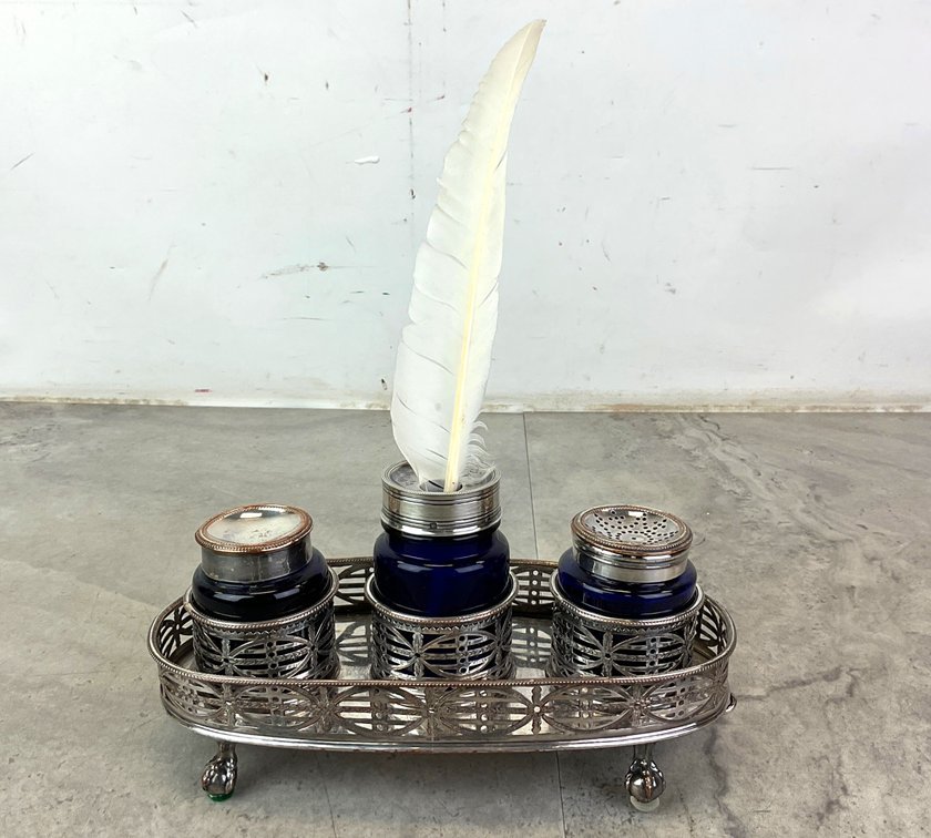 French Sterling and Plated Inkstand