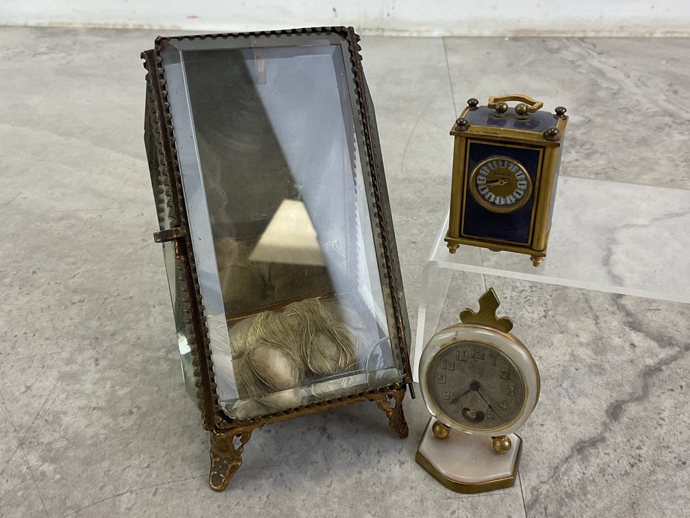 Pocket Watch Case & Miniature Swiss Clocks