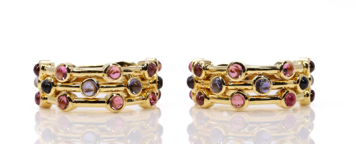 18k YG Sapphire Ruby Earrings